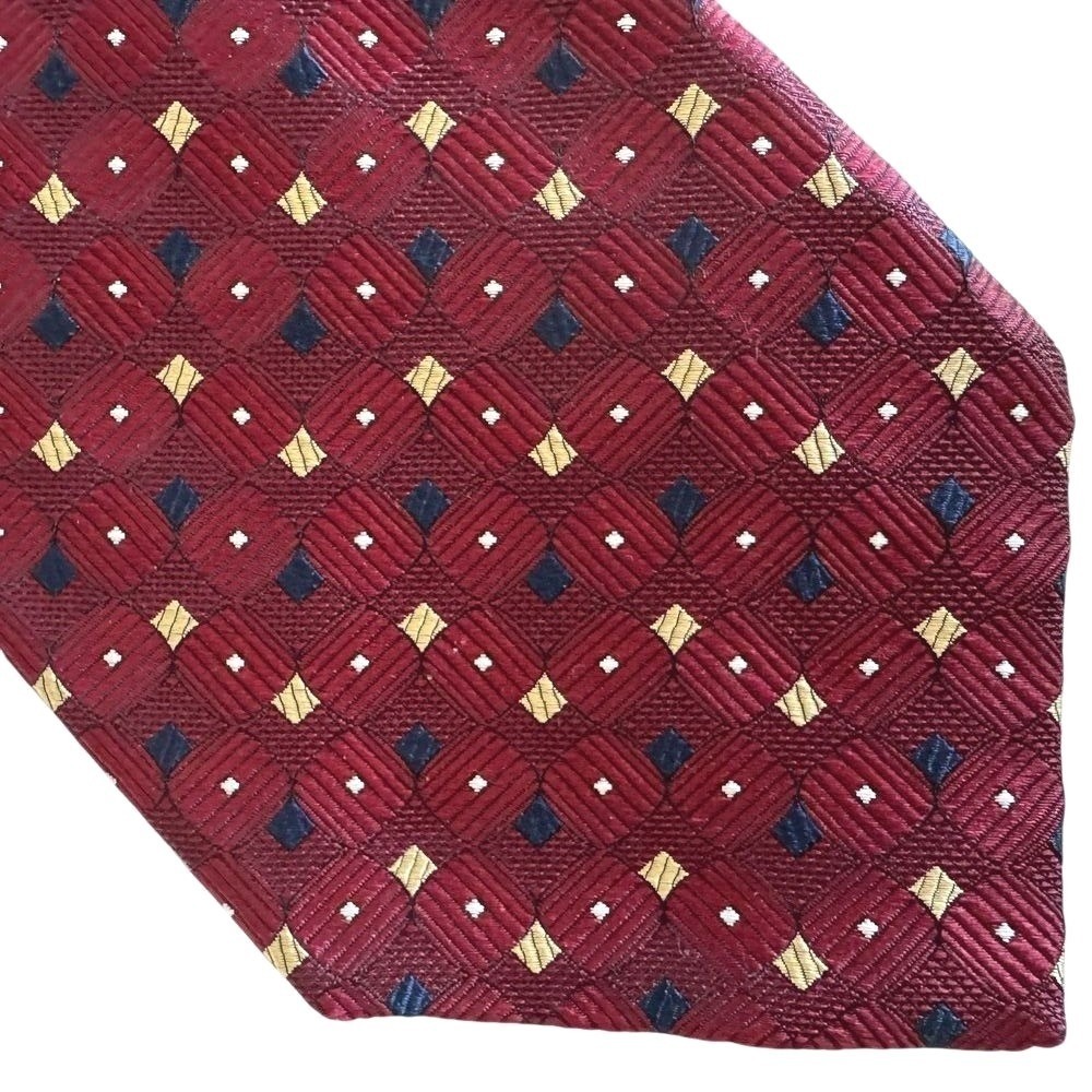 Jos A Bank Signature Collection Tie Mens OS Red Geometric Silk‎ Woven Dot NEW